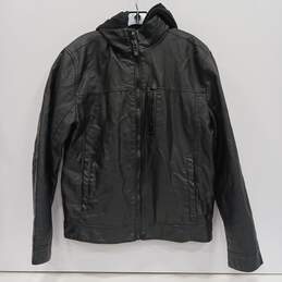 Mens Black Leather Long Sleeve Pockets Full Zip Motorcycle Jacket Size Medium