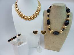 VNTG Napier Monet Maxine Denker Black Gld Tne Clip Earrings Necklaces & Bracelet
