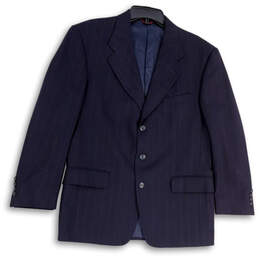Mens Blue Striped Notch Lapel Long Sleeve Three Button Blazer Size 39S