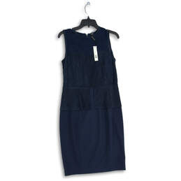 NWT Womens Blue Sleeveless Back Zip Cut Out Peplum Sheath Dress Size 10