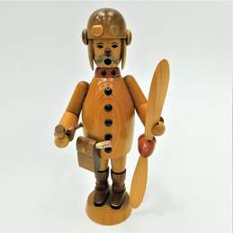 Erzebirge Smoker Pilot Wood Nutcracker Style Incense Burner Sculpture Figurine