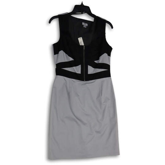NWT Womens Black Gray Sleeveless Knee Length Front Zip Sheath Dress Size 8 image number 1