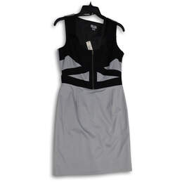 NWT Womens Black Gray Sleeveless Knee Length Front Zip Sheath Dress Size 8