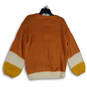 NWT Womens Orange White Knitted Crew Neck Long Sleeve Pullover Sweater Sz M image number 2
