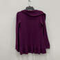 Womens Purple Long Sleeve Tight Knit Open Front Cardigan Sweater Size P image number 2
