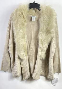 Liz Claiborne Women Beige Faux Fur Neck Sweater L
