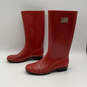 Womens Red Rubber Round Toe Block Heel Comfort Pull-On Rain Boots Size 7 image number 3