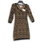 NWT Womens Brown Black Geometric Long Sleeve Knit Bodycon Dress Size XS image number 1