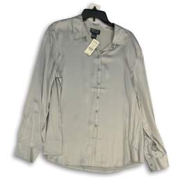 NWT New York & Company Womens Gray Spread Collar Button-Up Shirt Size XL