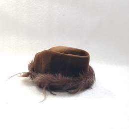 Vintage Helen Yoffe Brown Hat W/ Feathers
