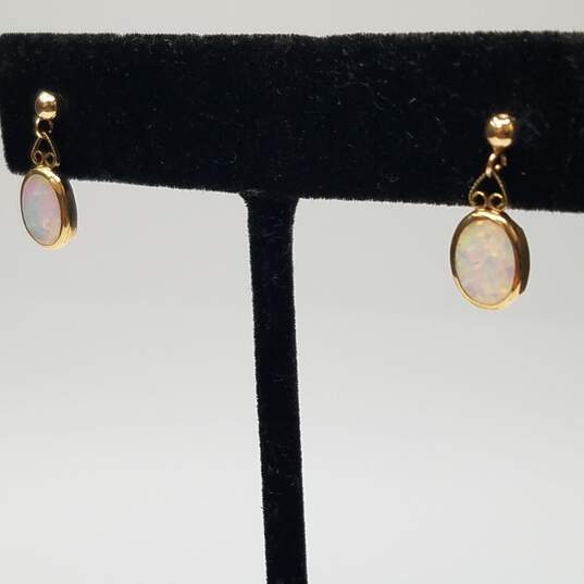 14K / 10K Gold Opal Dangle Earrings 0.6g image number 2