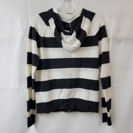Michael Kors Black & White Striped Zip Hoodie Women's SM image number 2