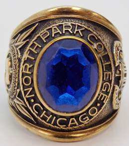 VNTG Men's 10K Yellow Gold Oval Cut Blue Spinel North Park College Chicago 1968 Class Ring 15.0g
