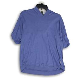 Eddie Bauer Womens Blue Heather 3/4 Sleeve Pullover Hooded T-Shirt Size MT