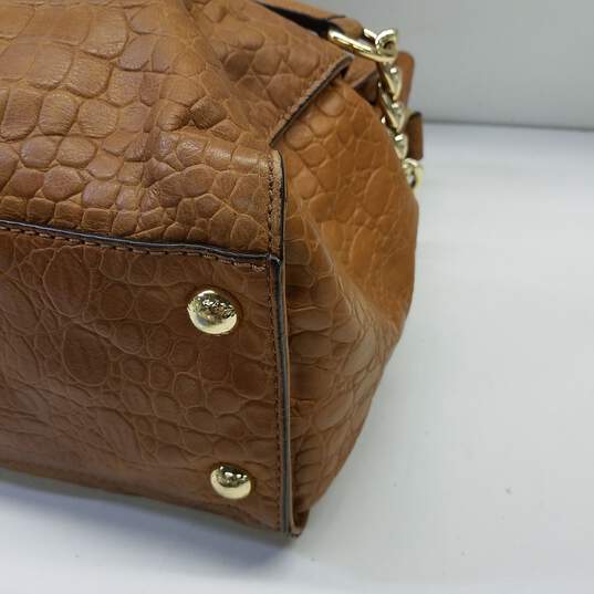 Michael Kors Hamilton Brown Croc Embossed Leather Padlock Large Shoulder Satchel Bag image number 6