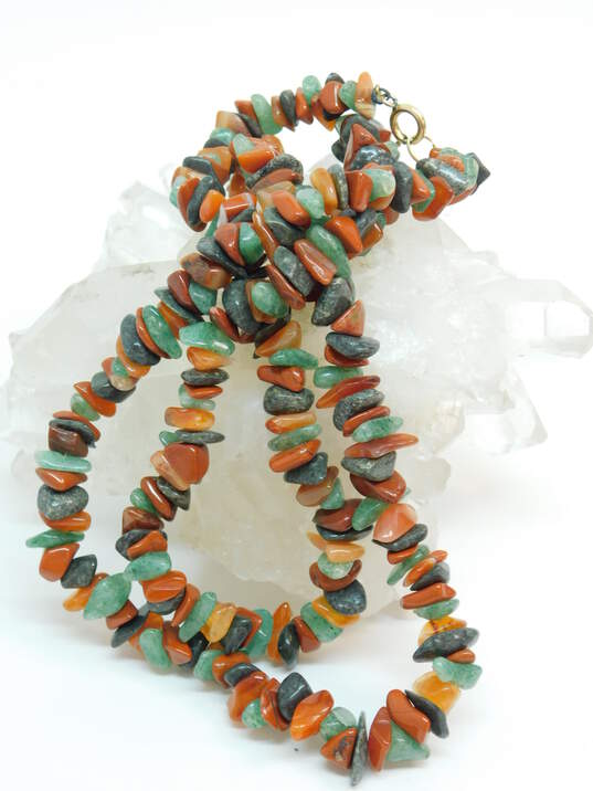 1/20 12K Gold Fill Clasp Red Jasper Aventurine & Agate Chips Beaded Necklace 73.1g image number 3