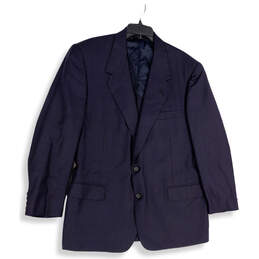 Mens Blue Long Sleeve Pockets Notch Lapel Single Breasted Suit Blazer 46R