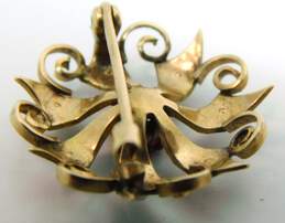 Antique 10K Yellow Gold Garnet & Seed Pearl Flower Pin 2.2g alternative image
