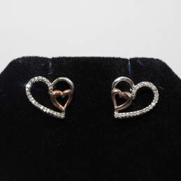 Sterling Silver 10K Yellow Gold Accent Diamond Accent Heart Stud Earrings - 2.3g