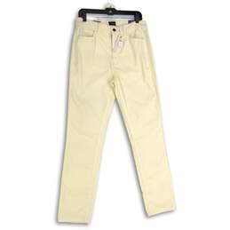 NWT Womens White Velveteen High Rise 5-Pocket Design Straight Leg Jeans Size 8
