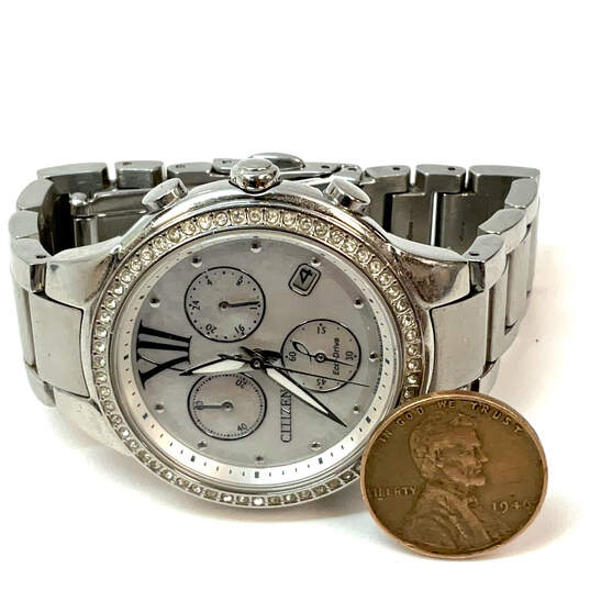 Designer Citizen Eco-Drive Silver-Tone Chronograph Analog Wristwatch image number 2