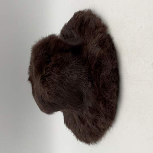Crown Cap Womens Brown Rabbit Fur Round Brim Winter Bucket Hat Size 58CM image number 1