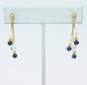 14K Gold White Pearl Onyx & Ball Beaded Cobra Chains Tassel Drop Post Earrings 2.0g image number 1