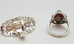 Artisan 925 Jasper Cabochon & Shell Open Scrolled Knuckle Rings Variety 11.1g