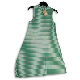 NWT Womens Green Knitted Striped Sleeveless Pullover A-line Dress Size M