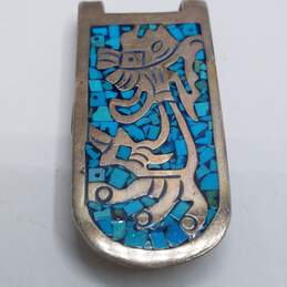 TR-41 Mexico Sterling Silver Turquoise Chip Inlay Morey Clip 23.9