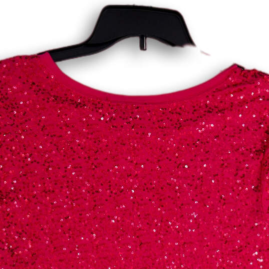 NWT Womens Pink Sequin Short Sleeve Round Neck Pullover Blouse Top Size XL image number 4