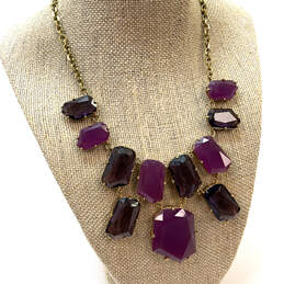 Designer Kate Spade Gold-Tone Purple Crystal Cut Stone Statement Necklace