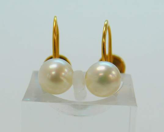 Vintage 10k Yellow Gold Pearl Screw Back Earrings 1.3g image number 4