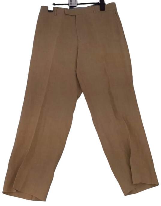 Mens Beige Flat Front Slash Pockets Belt Loops Straight Leg Pants Size M image number 2