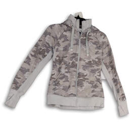 Womens Gray Camouflage Long Sleeve Front Pockets Full-Zip Hoodie Size XS