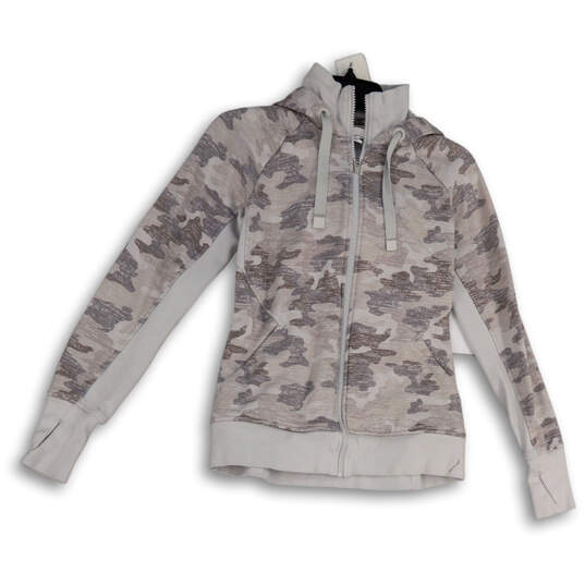 Womens Gray Camouflage Long Sleeve Front Pockets Full-Zip Hoodie Size XS image number 1
