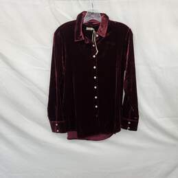 Faherty Burgundy Velour Button Up Top WM Size S NWOT