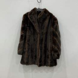 Womens Brown Collared Pockets Long Sleeve Possibly Mink Fur Coat