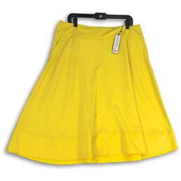 NWT Womens Yellow Back-Zip Slash Pocket Knee-Length Flare Skirt Size 14