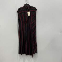 NWT Zara Woman Womens Red Gray Striped Mock Neck Sleeveless Shift Dress Size L