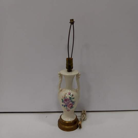 Vintage Urn Style Ceramic Pink Floral Table Lamp image number 1