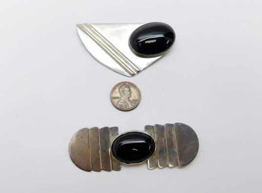 2 Sterling Silver Onyx Mid Century Modern Statement Brooches 38.0g image number 5