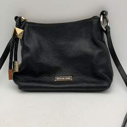 Michael Kors Womens Black Gold Leather Adjustable Strap Crossbody Bag Purse