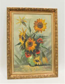 V. Majorana Artist Signed Framed Large Still Life Floral Oil Painting Art