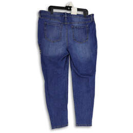 NWT Womens Blue Denim Medium Wash Floral Embroidered Skinny Jeans Size 16 alternative image