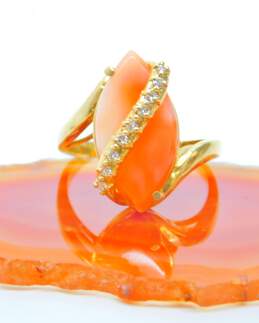 Romantic 14k Yellow Gold Marquise Cut Coral & Diamond Accent Ring 4.4g