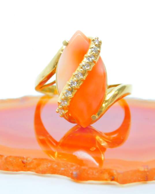 Romantic 14k Yellow Gold Marquise Cut Coral & Diamond Accent Ring 4.4g image number 1