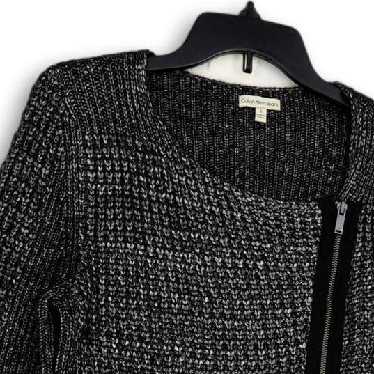 Womens Black Silver Long Sleeve Round Neck Asymmetric Full-Zip Jacket Sz S image number 3