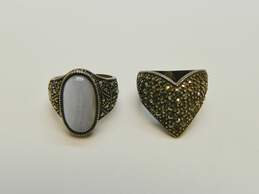 Art Deco Style 925 Marcasite & Blue Lace Agate Rings 13.5g
