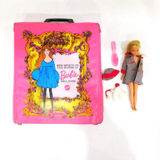 Vntg 1960s Mattel Barbie Skipper Doll Blonde Hair Straight Leg W/ Pnk Barbie Case image number 1